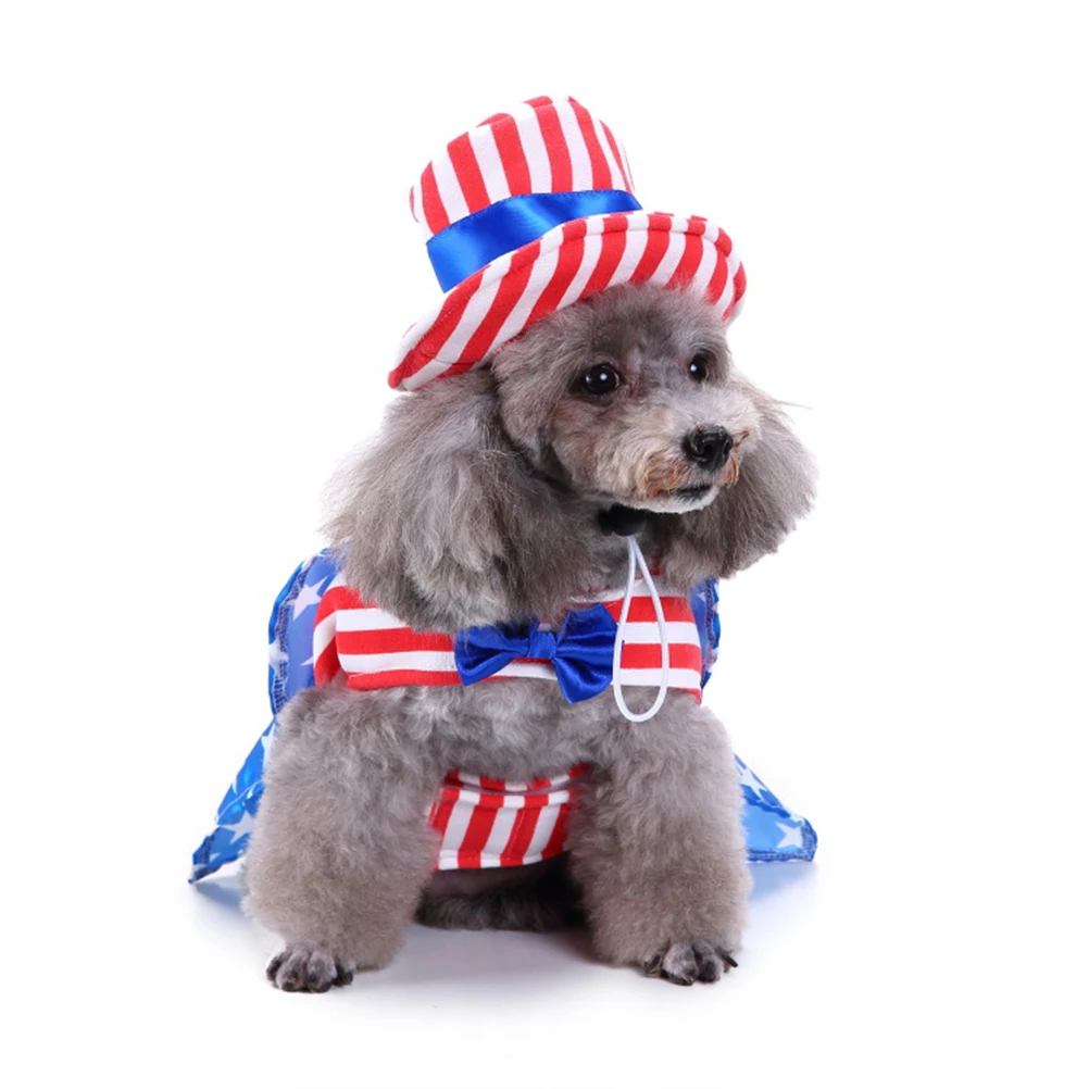 

Funny Clothes Lightweight Cape Bowknot Stripes American Flag Style Independence Day Pet Costume Usa Flag Dog Clothes Dog Dress