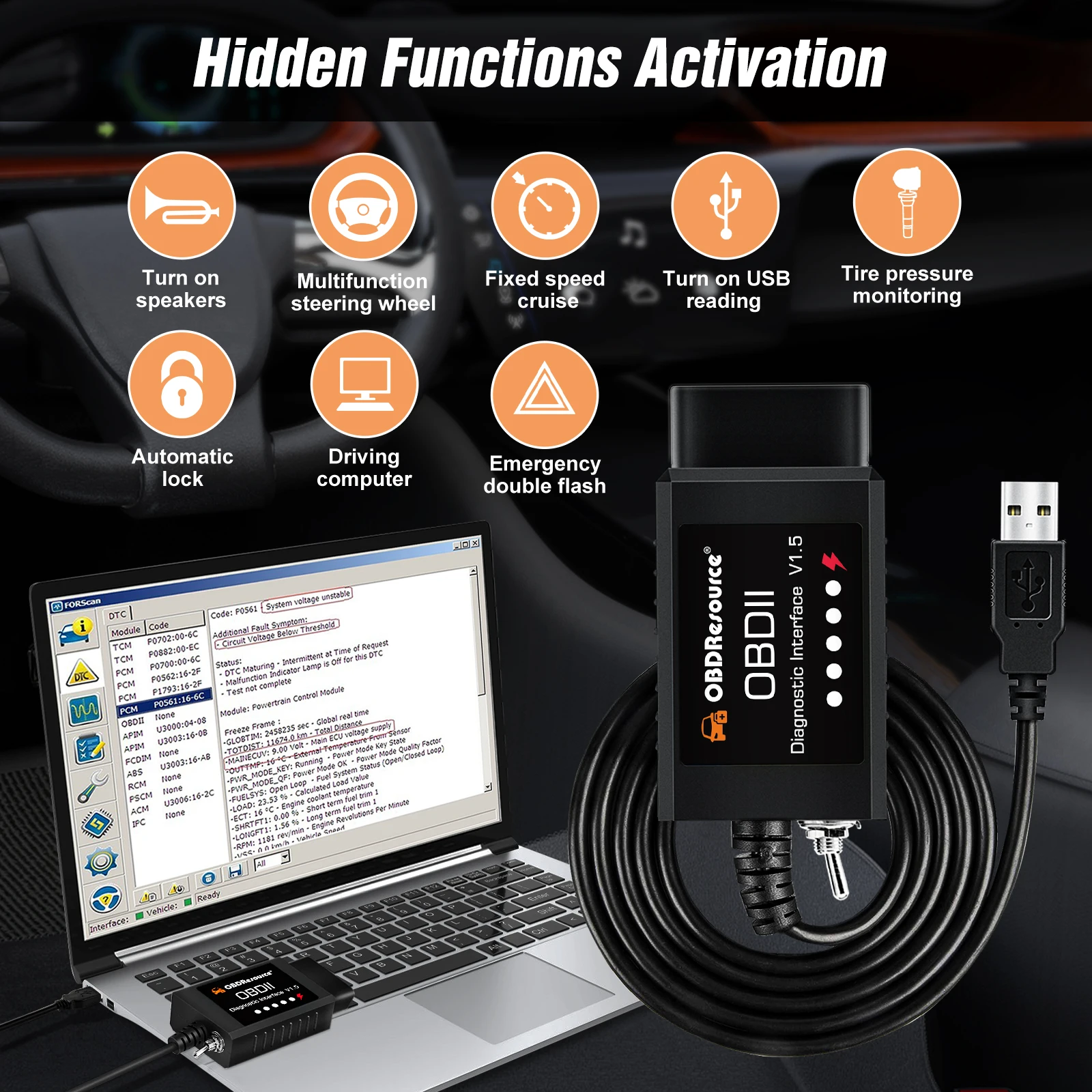 OBDResource FORSCan OBD2 USB Adapter ELM327 V1.5 for Windows CH340 Diagnostic Tool with MS-CAN/HS-CAN Switch PIC18F25K80