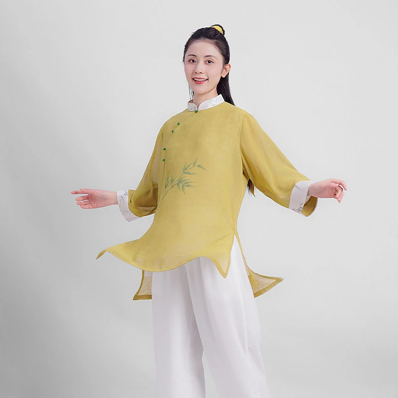 Women's Premium Tai Chi Uniform - Hand-Painted Breathable Flowy Ramie, Martial Arts Performance Outfit for Baduanjin (Unisex)
