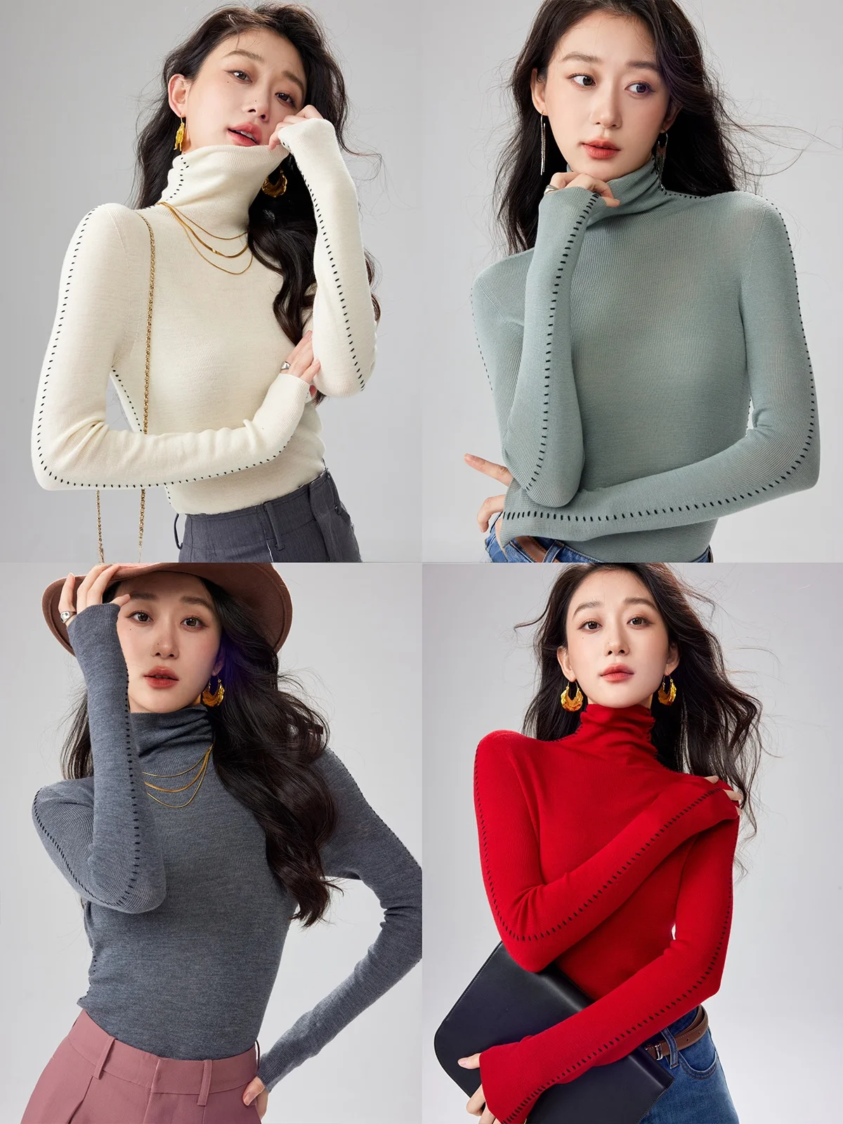 

Garbociaga Yangzi 60 Tead Double Woolen Knitted Sweater High Collar Base Layer Embroidery 00% Wool Women's Faion