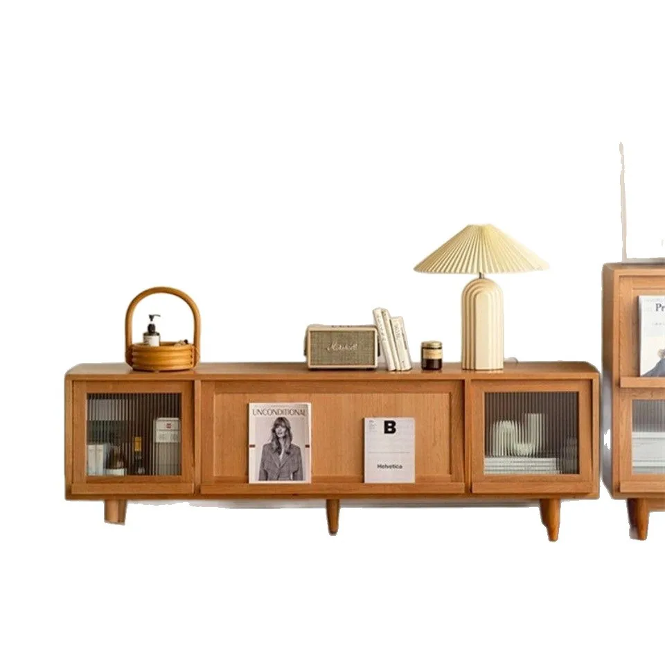 Solid wood TV cabinet Nordic low cabinet log rattan living room coffee table combination furniture modern and simple