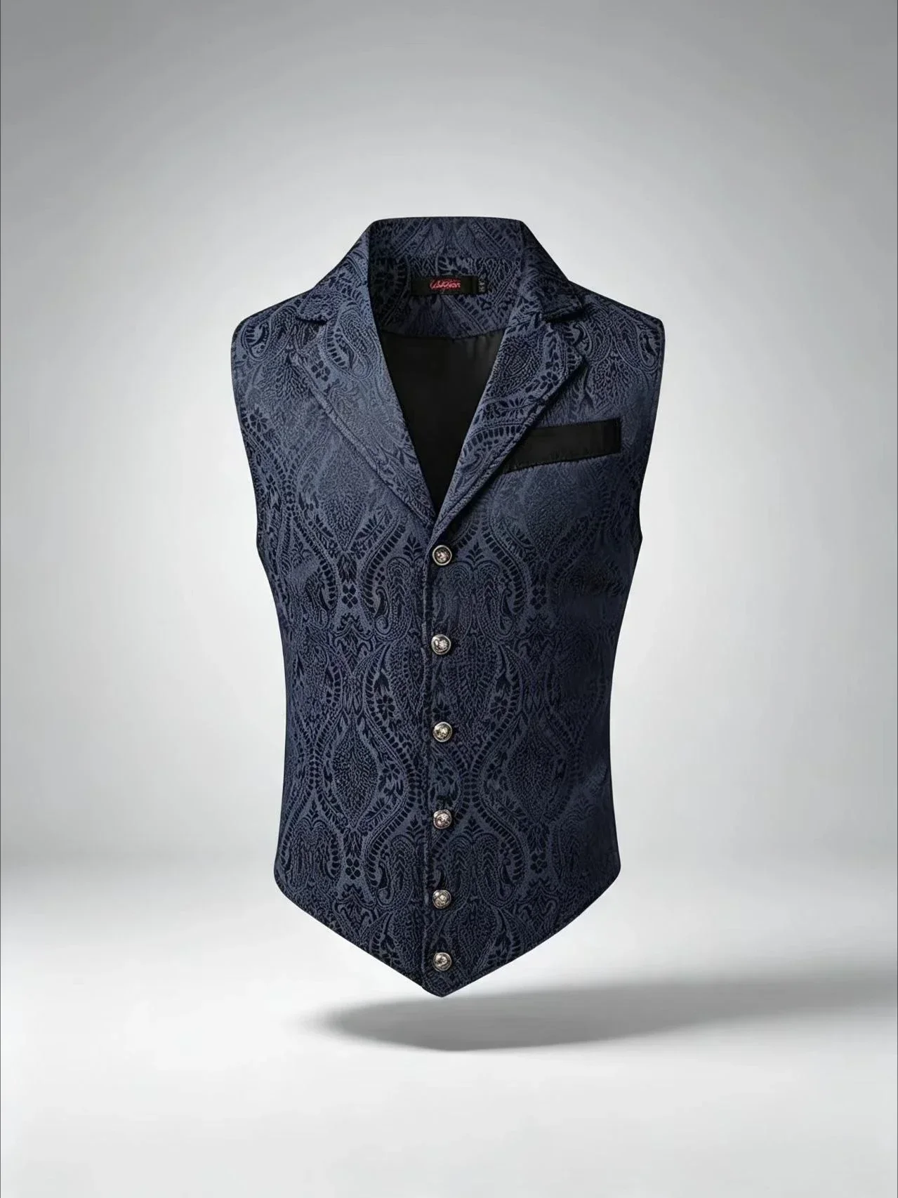 Herren Slim Victorian Jacquard Weste mit Revers, einreihig, Gothic, formell, für Hochzeiten, Partys, Cosplay, Anzugweste, verschiedene Farben, Halloween – Detail 4