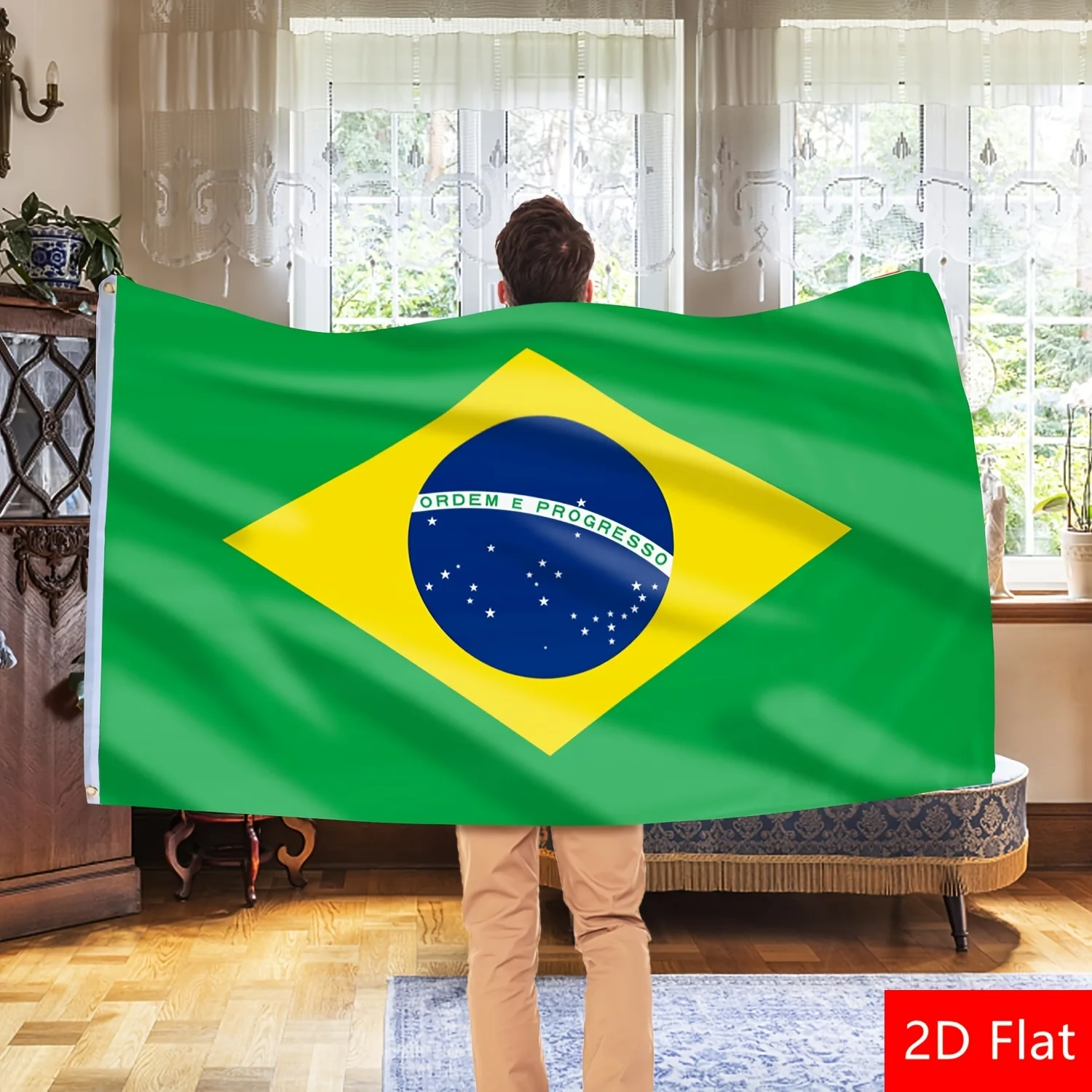 2D Flat 1pc Brazilian National Flag, Polyester Banner, 63X90cm/90x150cm, Indoor Outdoor Wall Hanging Decor, Fan Cheering Flag