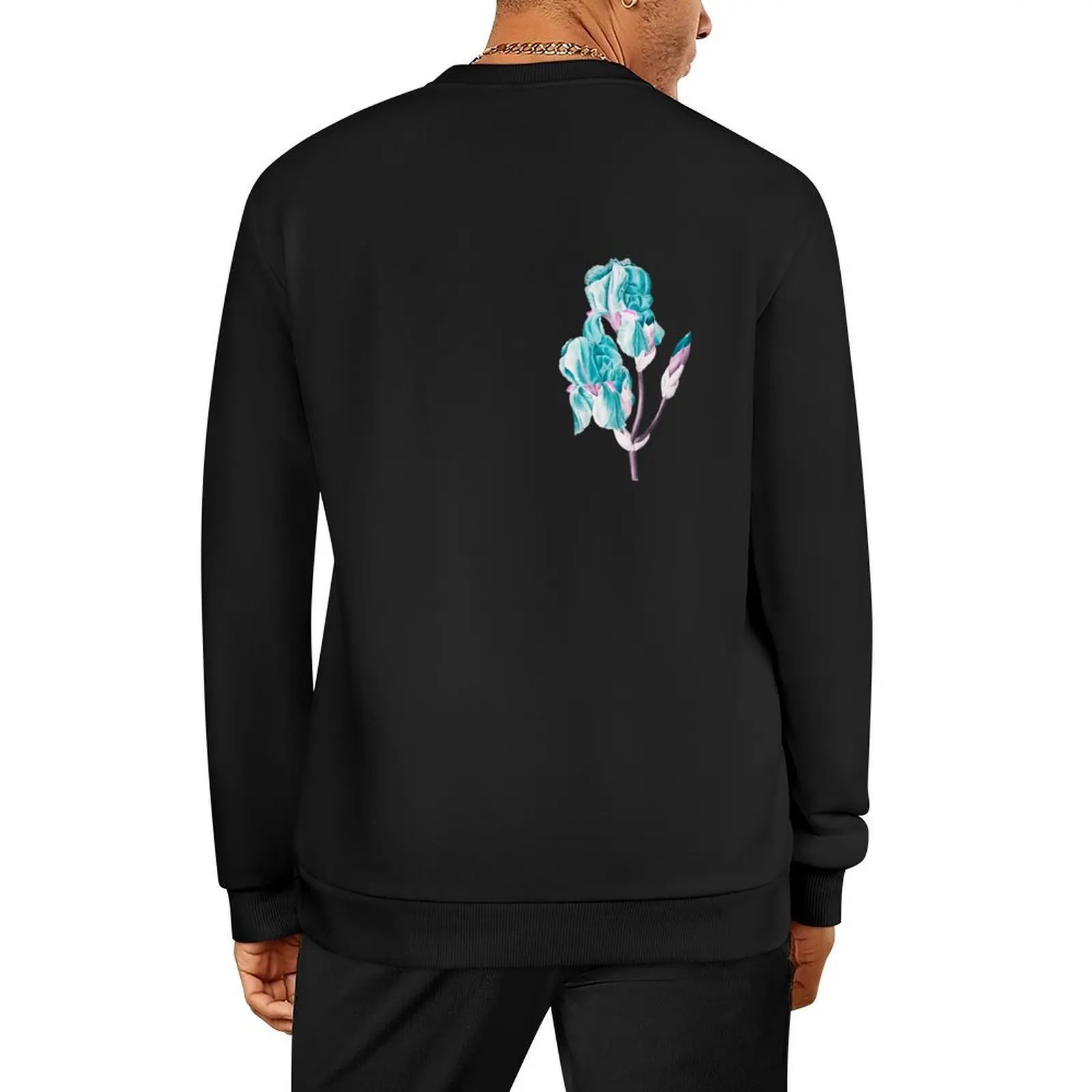 

Iris Pallida Flower, Alternative Illustration - Blue and Pink Rose Pullover anime clothes autumn men's sweatshirt