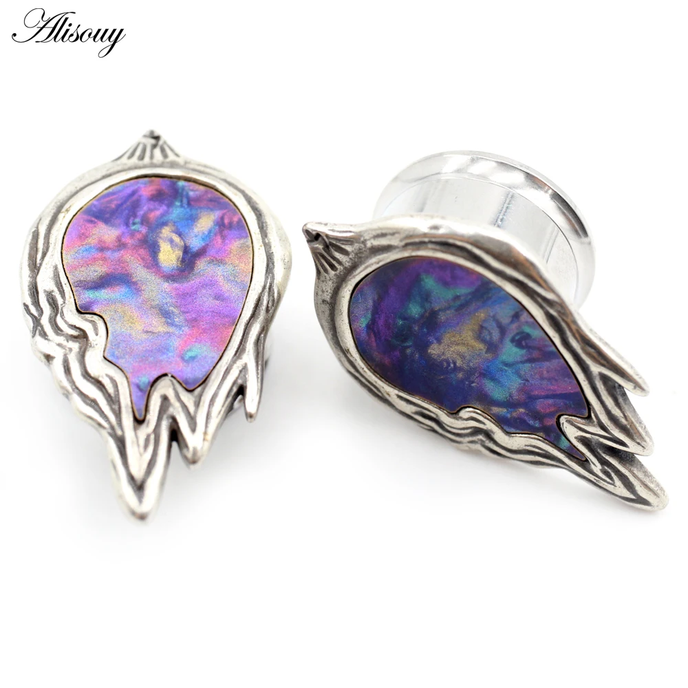2 Pieces 6-25mm Punk Colorful Melt Shell Threaded Stainless Steel Ear Tunnel Plugs Expander Earring Piercing Body Jewelry