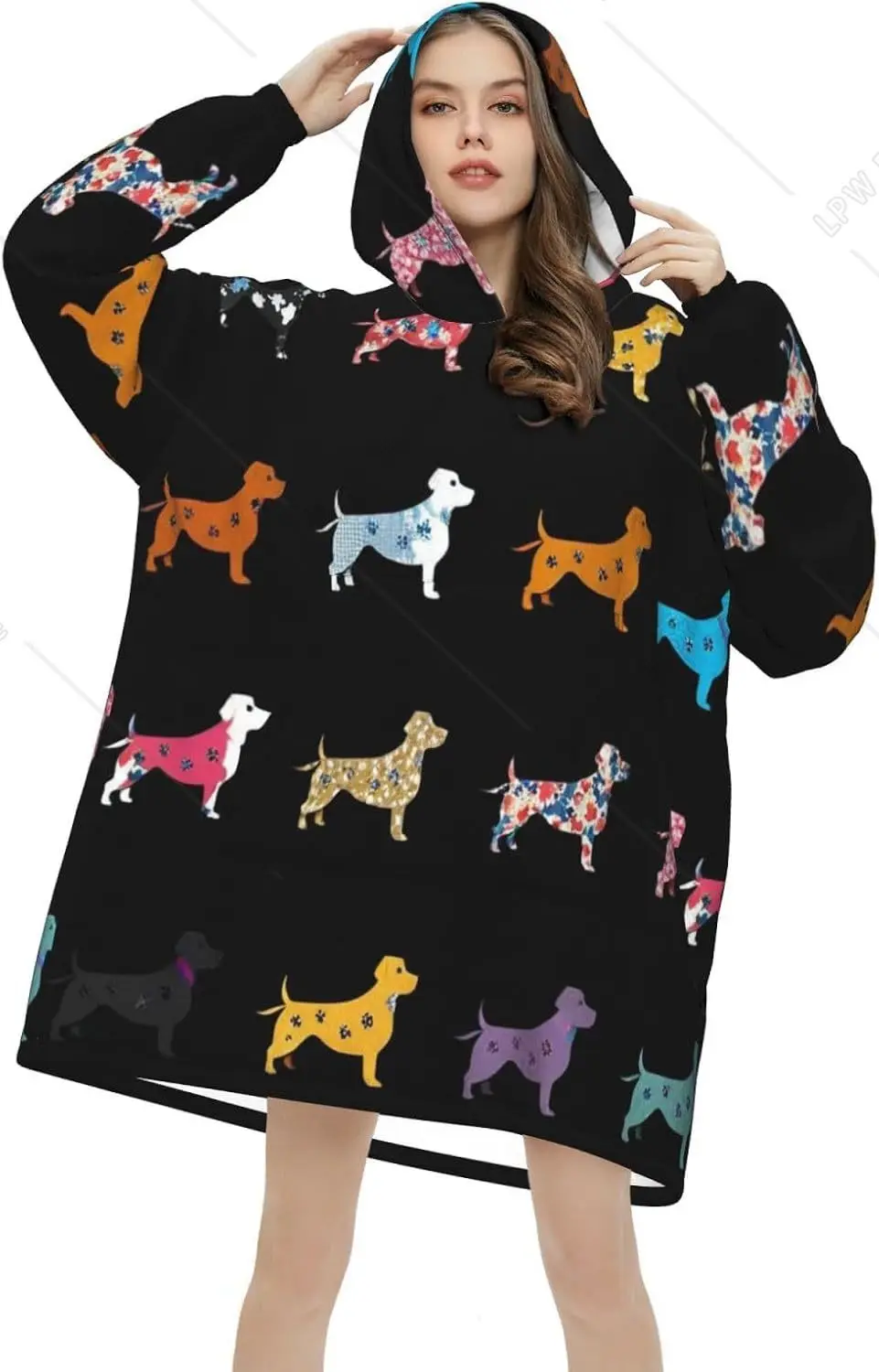 Funny Dachshund Dog Wearable Blanket Hoodie Decorative Dogs Oversized Sweatshirt Blanket Cozy Warm Sherpa Hooded Blanket