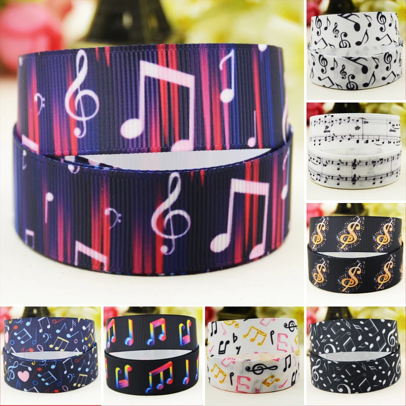 

22mm 25mm 38mm 75mm musical note cartoon printed Grosgrain Ribbon party decoration 10 Yards satin ribbons