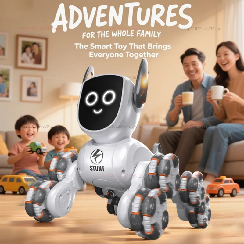 2025 جديد ثمانية عجلات الاطفال روبوت للتحكم عن بعد الكلب قابلة للشحن الموسيقى LED لعبة تعمل بالريموت هدية للأطفال حفلة عيد ميلاد اللعب متعة