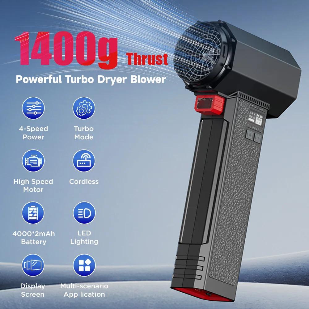 4000mAh 1.4KG Thrust Air Blower Handheld Turbo Jet Fan Powerful Brushless Motor Superstrong Dust Blower Cleaning Tool