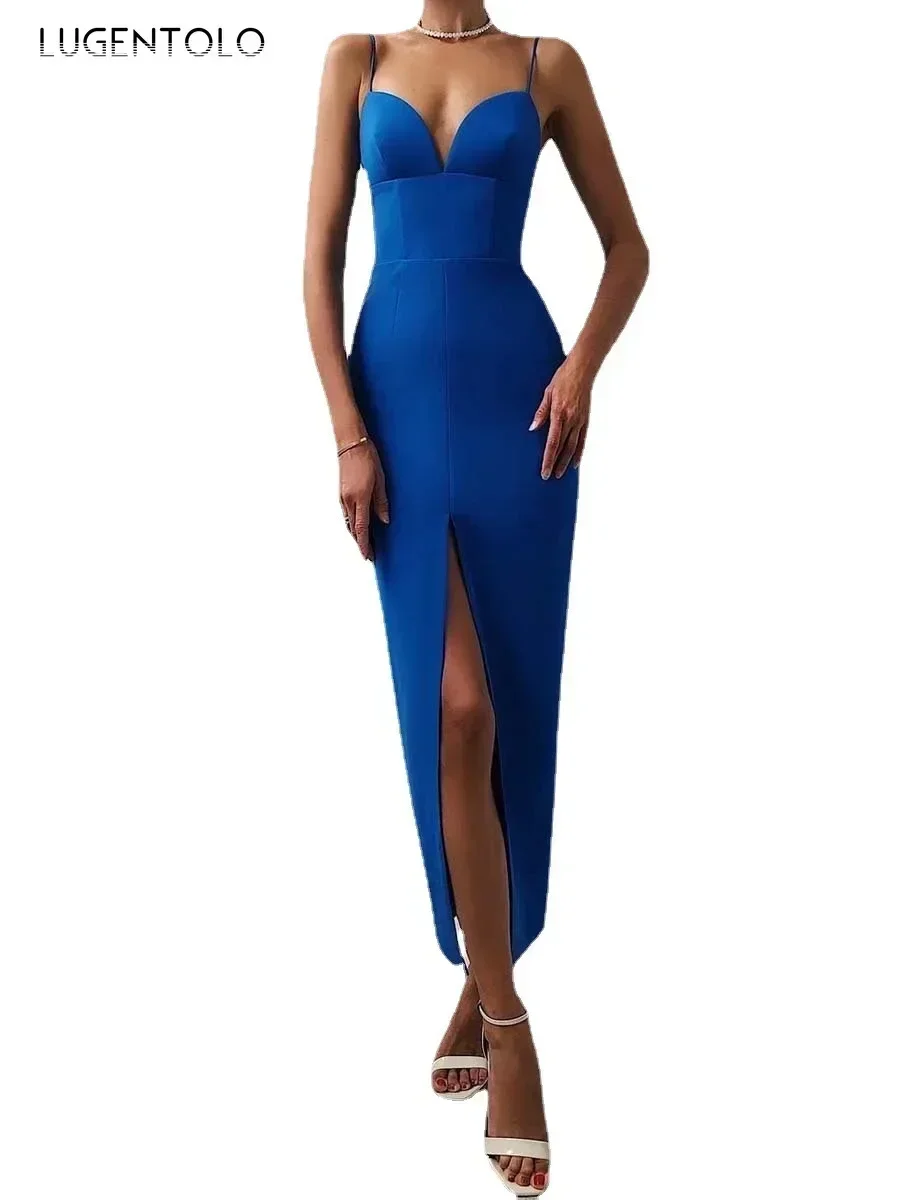 Đảng Đầm Ôm Gợi Cảm Không Tay Ngực Bọc Đế Quốc Áo Nữ Spaghetti Dây Chia Dĩa Xuân Hè Áo Dài