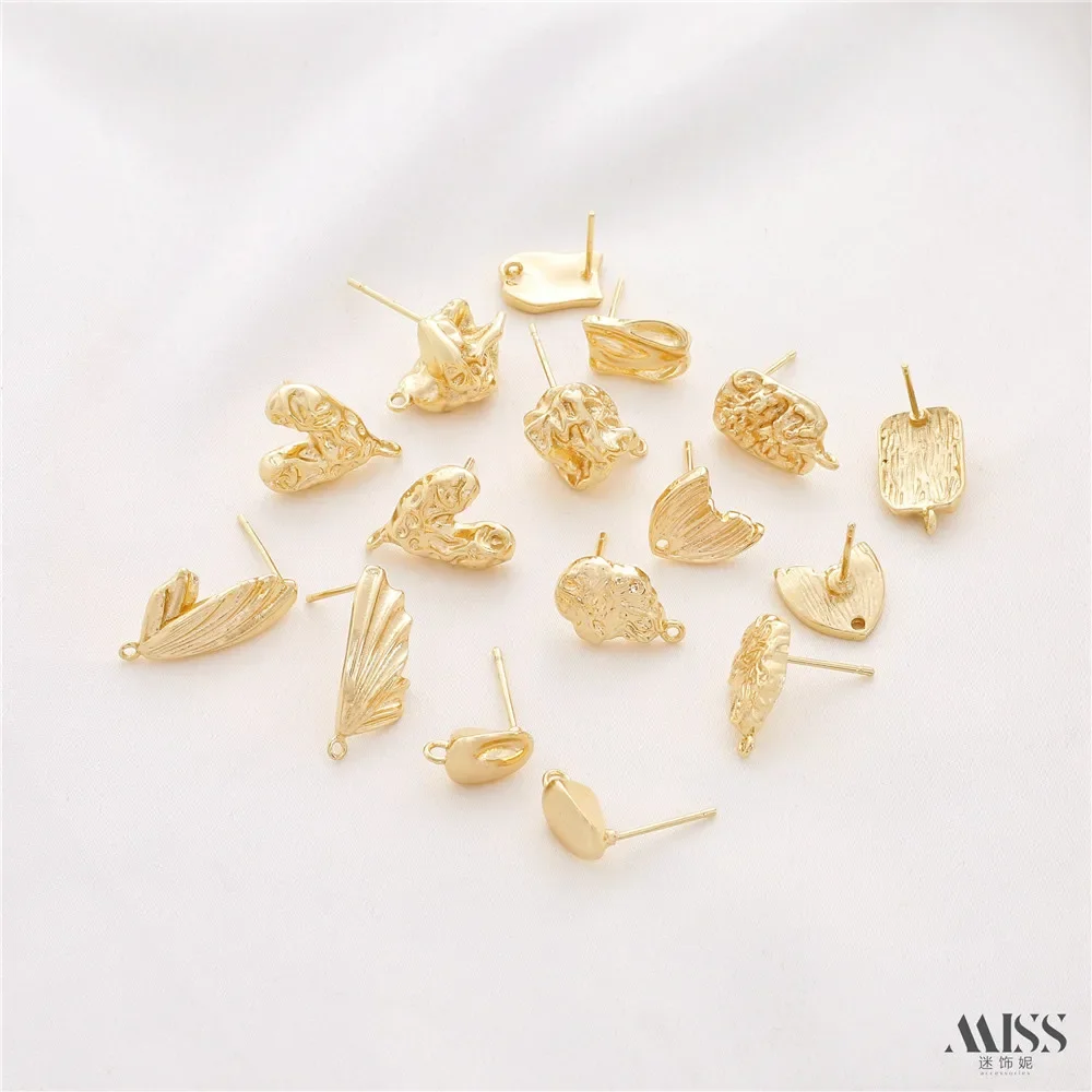 14K Gold-wrapped Love Lava Wings Coffee Beans with Rings Earrings 925 Silver Needle DIY Ear Jewelry Accessories