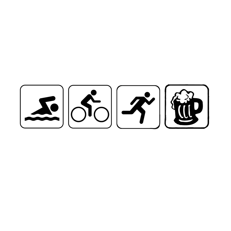 Funny Bumper Sticker Triathlon Swim Bike Run and Beer Car Sticker Vinyl Silhouette 17.7*4.2CM