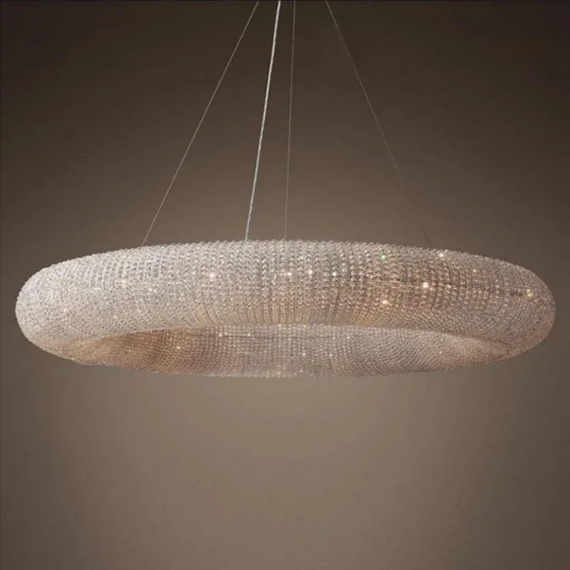 

American Modern Minimalist Linear Round Design Crystal Chandelier Bedroom Dining Room Cofeshop Ring Luxury Pendant Light