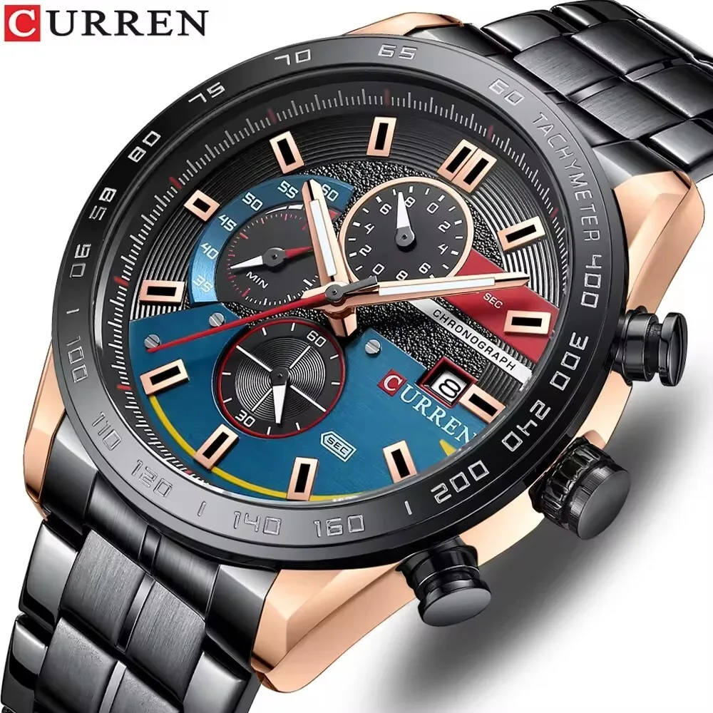 

CURREN 8410 New Watch for Men Fashion Men Watches Quartz Chronograph Wristwatches Stainless Steel Band Clock Male Watches