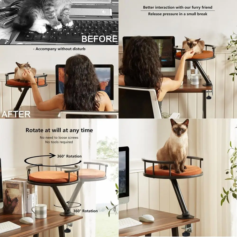 

Настольная кровать для кошек — настольная крепление Cat Perch для домашнего офиса, вращающаяся настольная кровать для дома, приподнятое гнездо для работы, котенок F