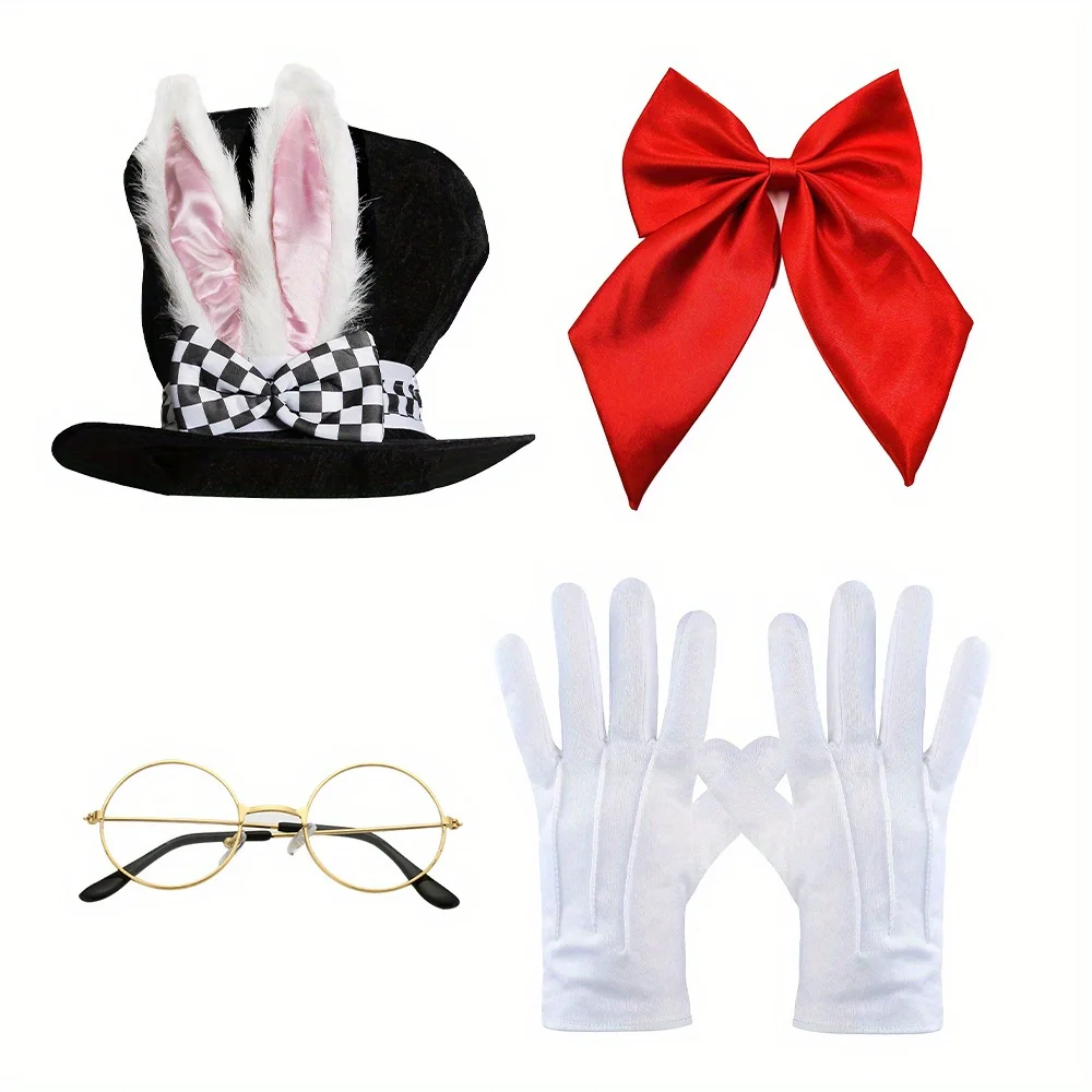 

Clothing Rabbit Ear Top Hat Rabbit Ear Plush Hat White Gloves Crazy Hat Set Role Playing Rabbit Dressing Accessories