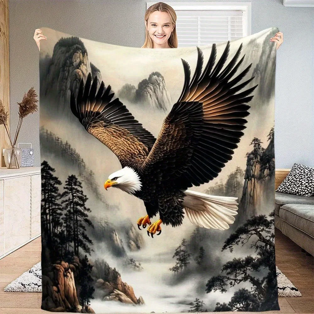 Eagle Print Ultra-Soft Flannel Blanket – Large All-Season Luxury Bed Cover, Majestic Eagle with Mountain View, Modern Home Decor