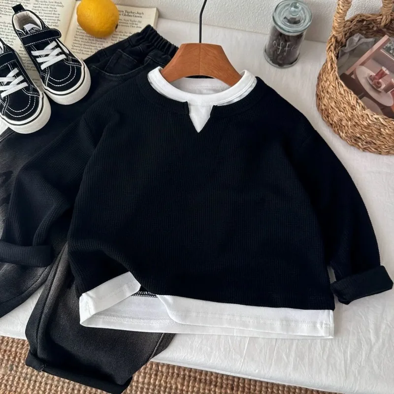 Kinder Jungen Sweatshirt RAISE YOUNG Herbst 2026 Kleinkind Jungen Pullover Casual 1-10 Jahre Kinder Jungen Waffel-Optik Zweiteilige Oberteile – Detail 18