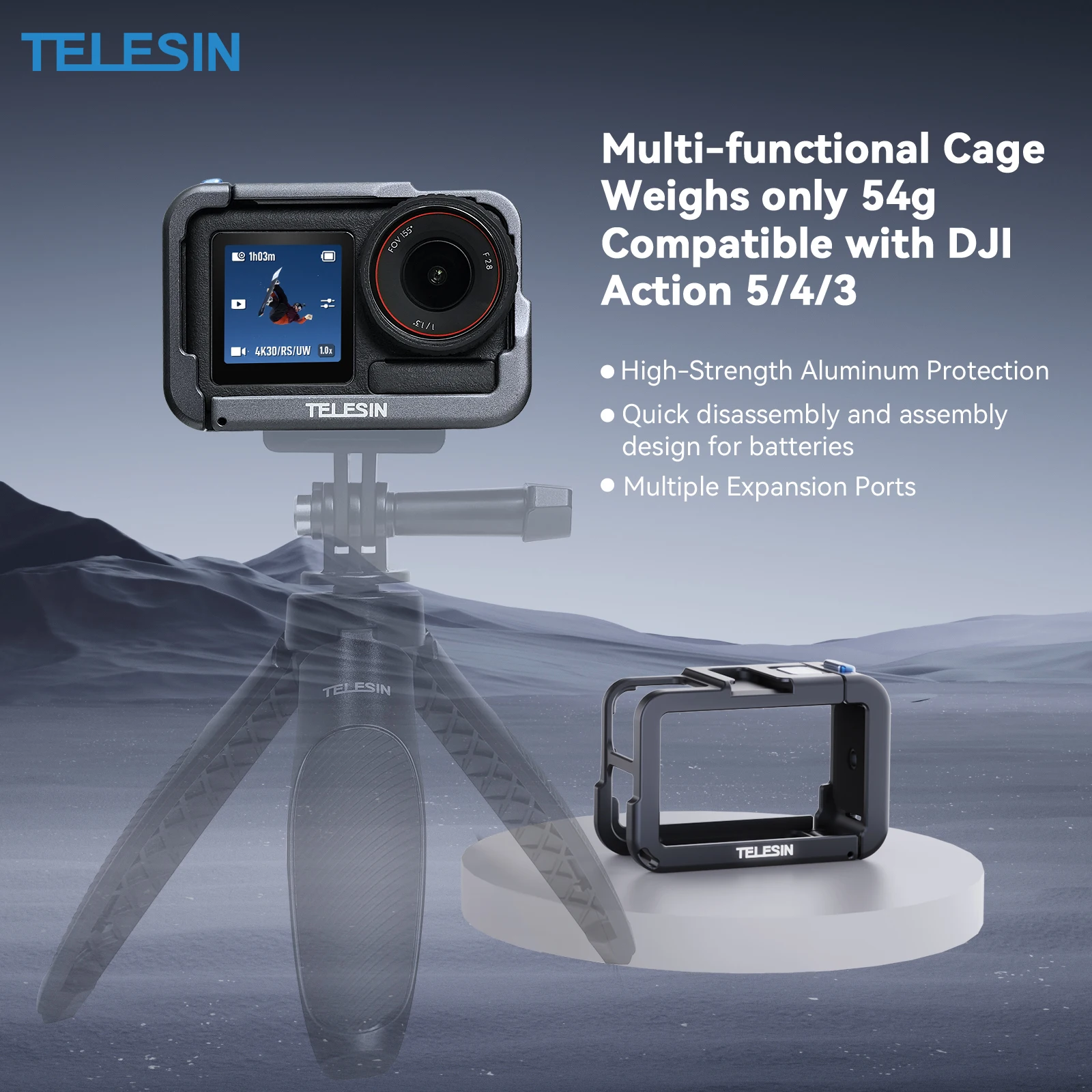 TELESIN Aluminium Alloy Frame Case For DJI OSMO Action 3 4 5Pro Double Clod Shoe Protective shell For DJI Action 3 4 5pro