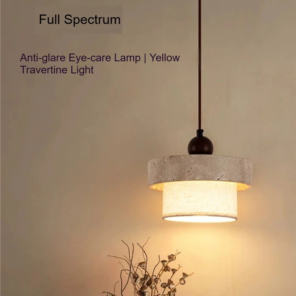 Wabi Sabi Natural Travertine Stone LED Pendant Light Nordic Retro for Living Room, Bedroom