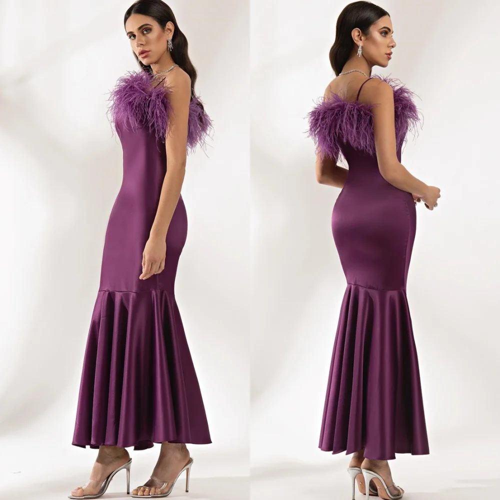 

Очаровательное фиолетовое атласное вечернее платье русалки по индивидуальному заказу, классические платья для выпускного вечера без рукавов, элегантные платья для особых случаев