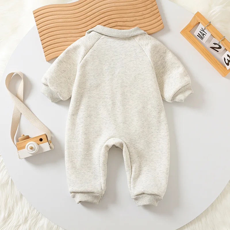 2024 Autumn Baby Rompers Thick Fleece Lining Boys Zipper Jumpsuits Newborn Clothes Toddler Girls Outwear 0-2Y