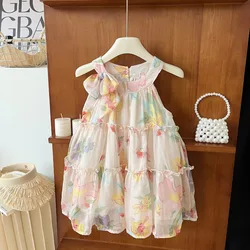 Girls Dress Summer Sleeveless Bow Princess Dress Korean Fashion Kids Dresses Birthday Party Toddler Girl Dress 2 3 4 5 6 7Yrs