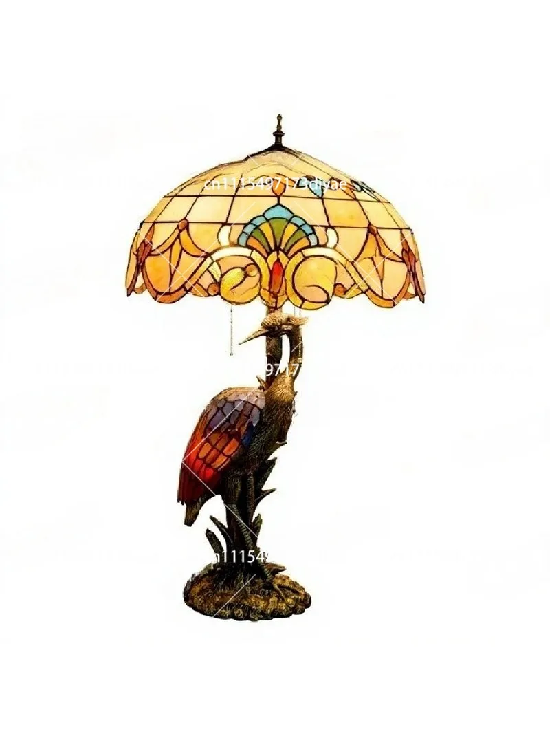 Retro Crane Art Glass Table Lamp 50cm Decorative Lamp for Living Room Bedroom