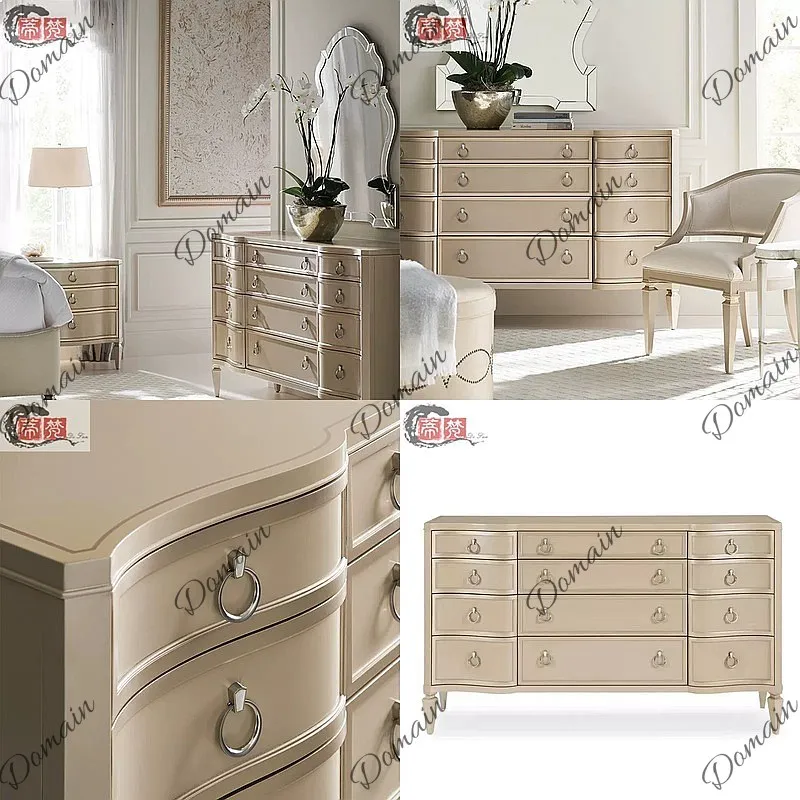 American Luxury Solid Wood Dressing Table & Drawers, Champagne Gold, for Bedroom Living Room Entry