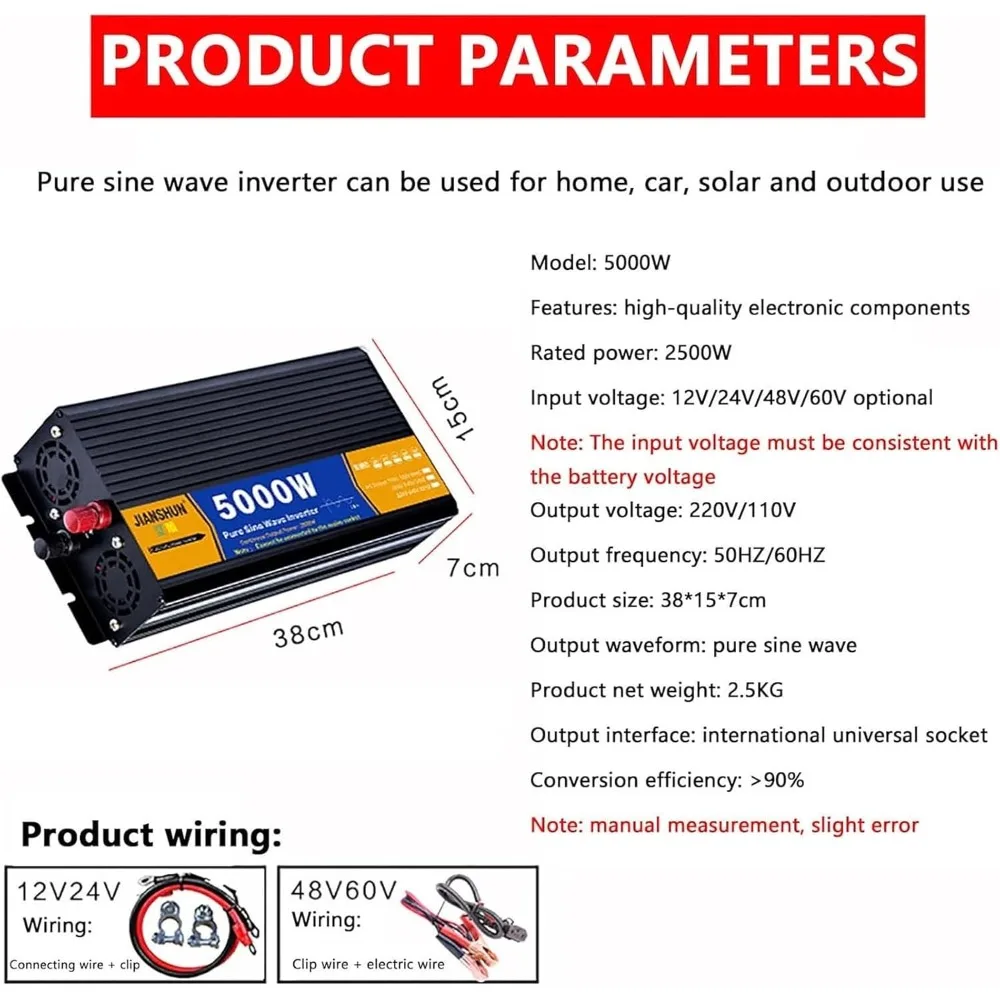 Pure Sine Wave Inverter 3000W 4000W 5000W Peak 12V 24V 48V 60V 72V DC to 110V 220V 230V 240V AC Power Solar Inverter