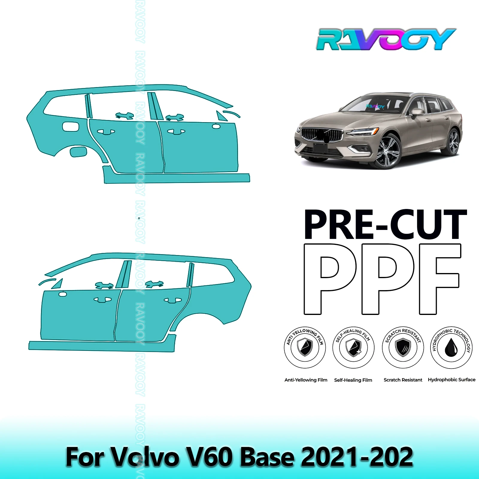 

For Volvo V60 Base 2021-202 8.5mil Clear Matte Pre-Cut PPF Door & A/B Pillar Kit TPU Paint Protection Film Set