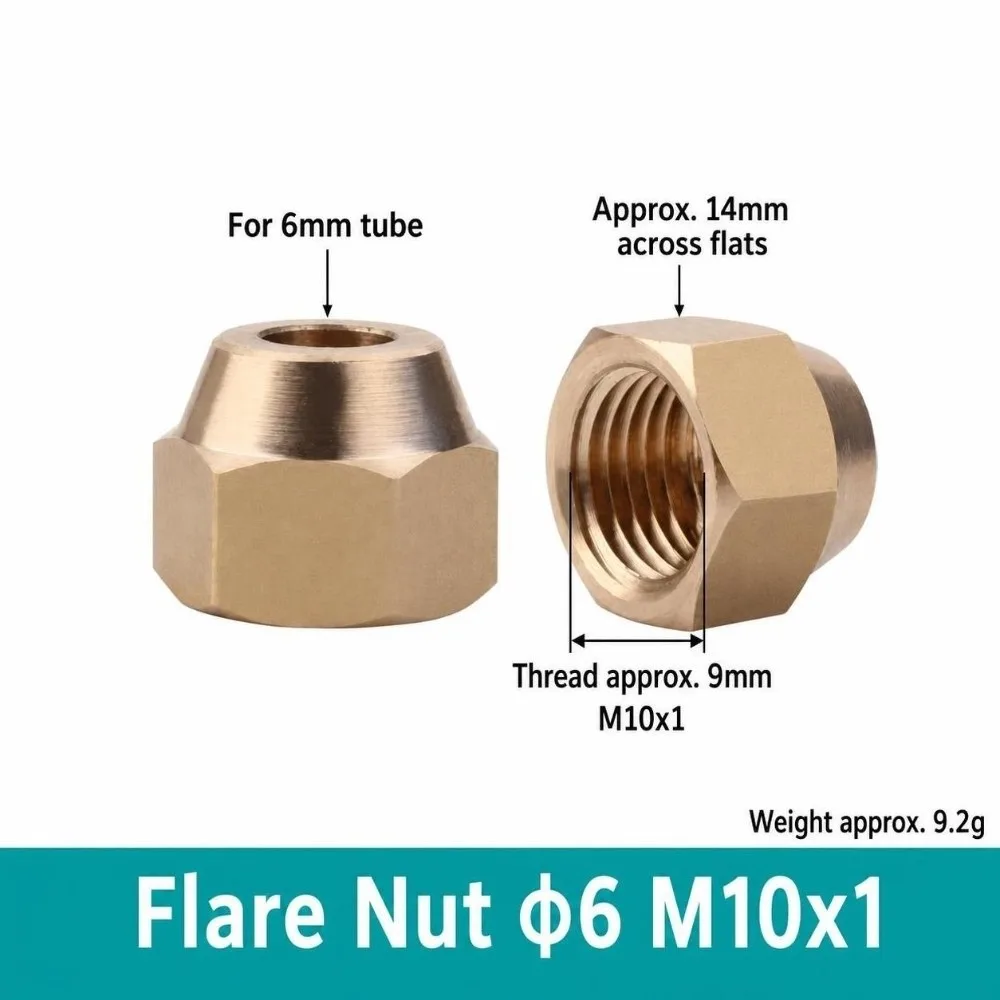 High Sealing Brass Flare Nut Gold Metric Thread Brass Nut Hex Pipe Connector Hydraulic Pipeline