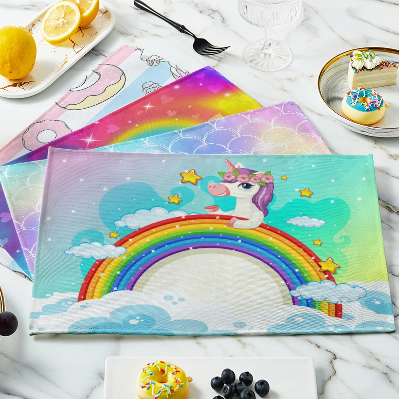 

Салфетка для стола с мультяшным единорогом, моющаяся, для кухни и бара, термостойкая, подставка под винные бокалы, детская милая подставка под тарелки