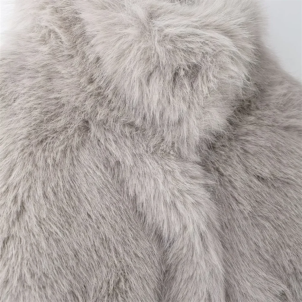 2024 New autumn and winter fashion temperament artificial fur stand up collar short plush jacket top