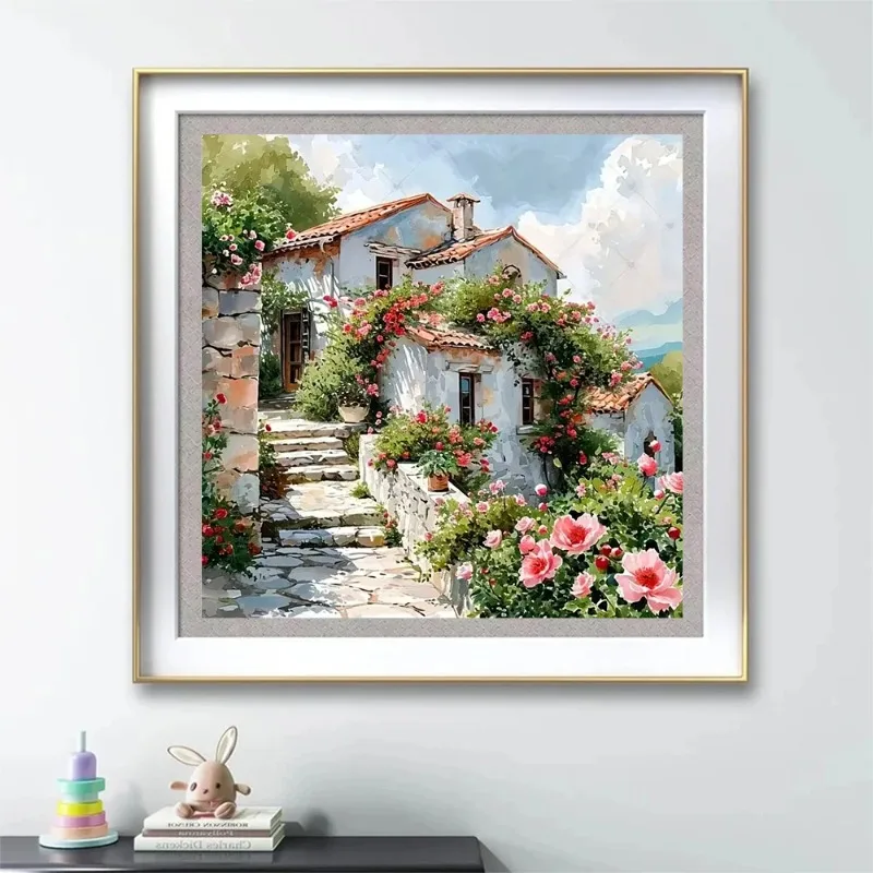 

Full square Diamond Painting House Seaside flowers house Landscape DIY Diamond Mosaic Flower Handmade Home Decor Creative Hobby
