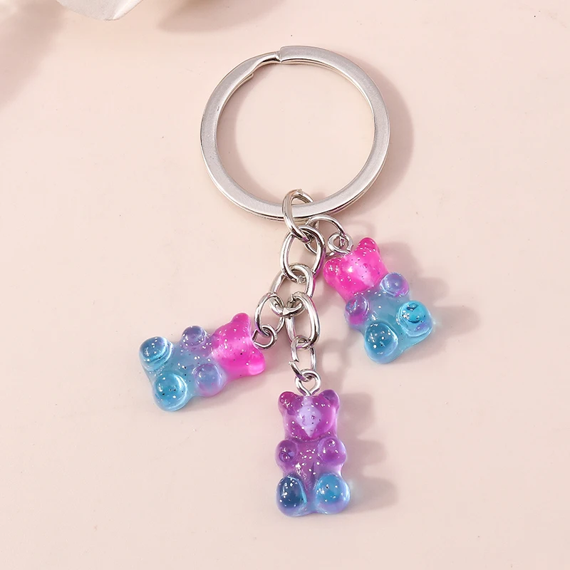 Cute Resin 3D Bear Keychain Charms Animal Keyrings Pendant for Women Girls Handbag Charms Car Keyholder DIY Jewelry Accessories