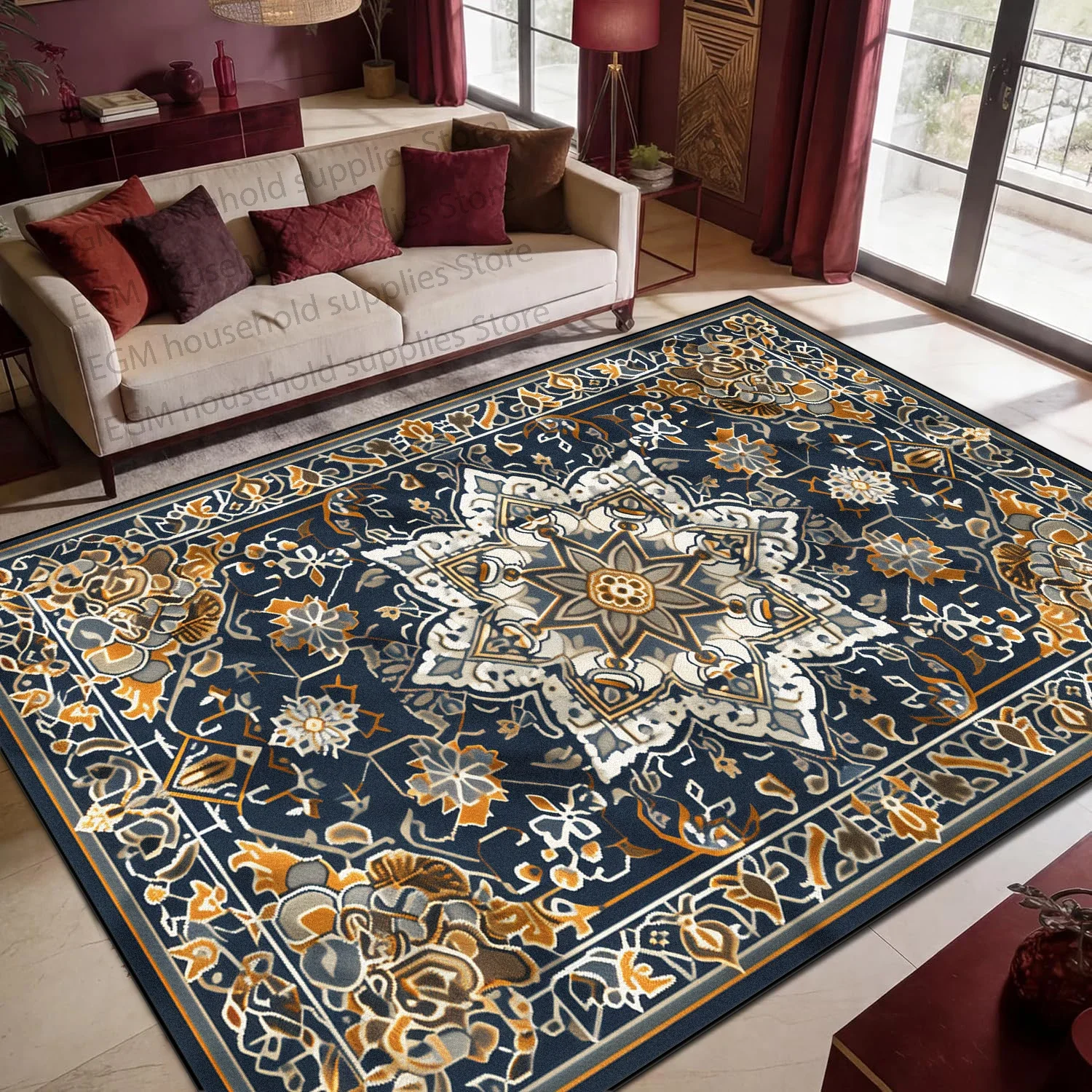 Vintage Dark Tone Leopard Animal Persian Fluffy Large Carpet for Living Room Luxury Home Decor Rug Non-slip Washable Bedroom Mat
