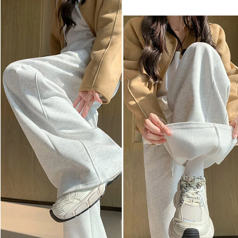 Korean Fashion Wide Leg Sweatpants Female Autumn Winter Streetwear Loose Fleece Thickened Pants Woman High Waist Casual Pants Korean Fashion Wide Leg Sweatpants Female Autumn Winter Streetwear Loose Fleece Thickened Pants Woman High Waist Casual Pants