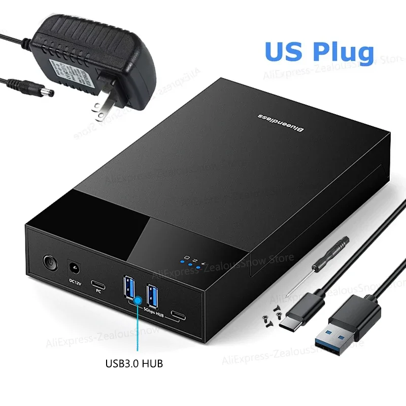 2.5/3.5 SATA HDD Enclosure USB3.0 HUB External Hard Drive Reader