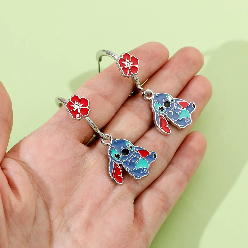 Disney Stitch Earrings Cartoon Lilo & Stitch Figure Stitch Enamel Badge Metal Pendant Ear Studs Earrings Kawaii Accessories Gift