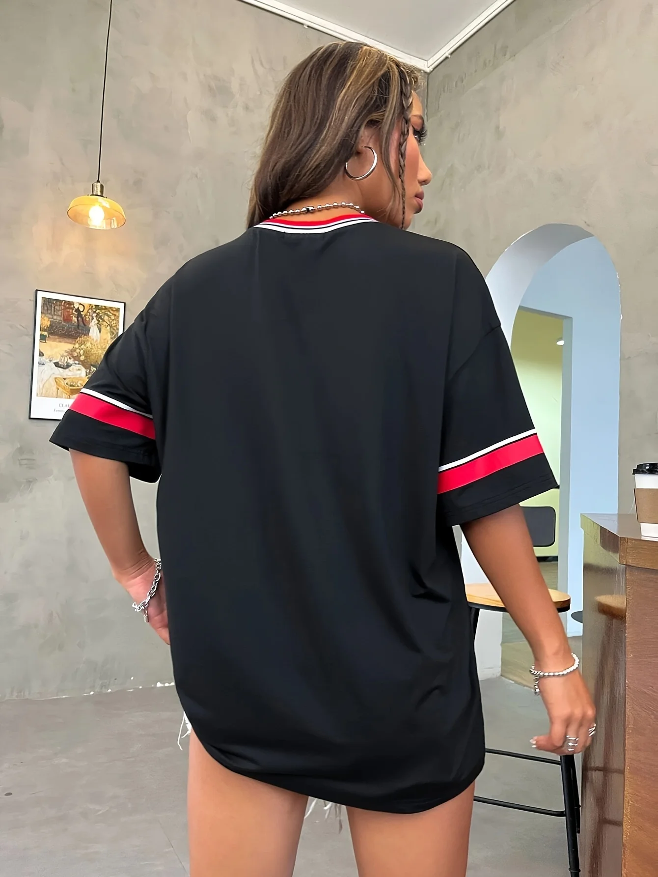 Women's Large Printed T-shirt Los Angeles 91 Letter Short Sleeve V-neck Loose Street Wear Sports Jersey Spring/Summer Tshirt Top image 6