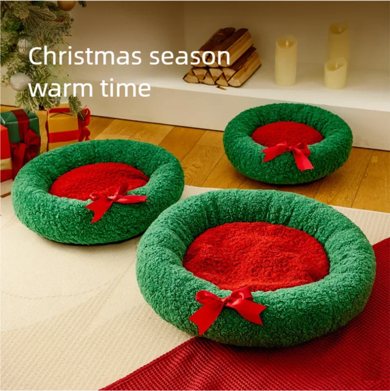 

New Christmas Cat Nest Winter Warm Cat Nest Deep Sleep Semi Enclosed Dog Nest Warm Bed