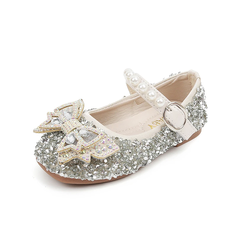 Chaussures d'école avec papillon pour bébés filles, brillantes, en cristal, à la mode, de fête, nouvelle collection printemps 2024