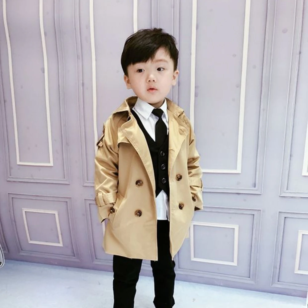 Kids Trench Coat Spring Autumn Long Double Breasted Coat Boys Girls Casual Outerwear