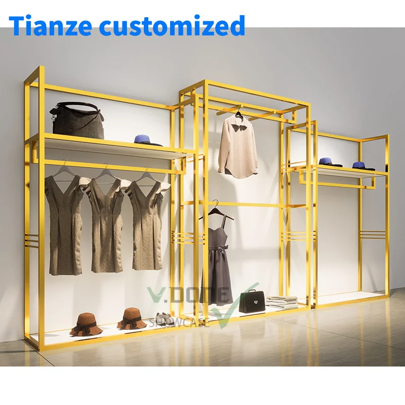 [Customized]Custom High End Women Dress Clothes Stand Display Racks Shelf  Boutique Retail Clothing Store Fur