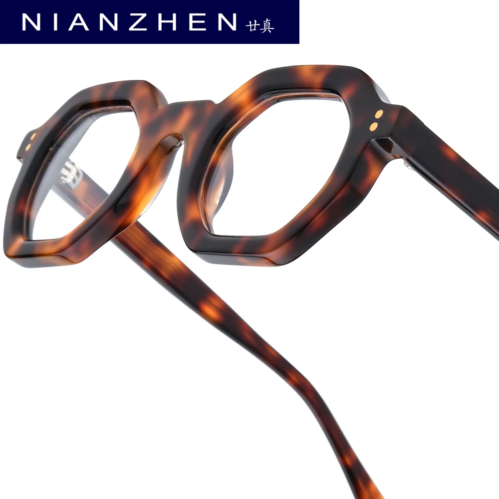 nianzhen-アセテート眼鏡フレーム男性新しいポリゴンブランドデザインメガネ女性レトロヴィンテージ眼鏡日本眼鏡-29002