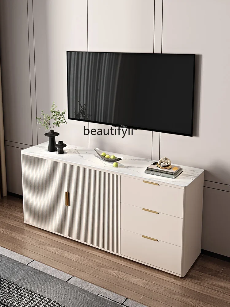 Light Luxury High-End Stone Plate TV Bench for Bedroom Dresser Integrated Small Apartment Retractable Corner Paint