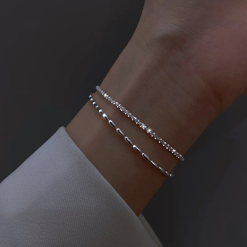 S925 Silver Plated Double Layer Bead Charm Bracelet&Bangle For Women Elegant Party Jewelry Gift sl255