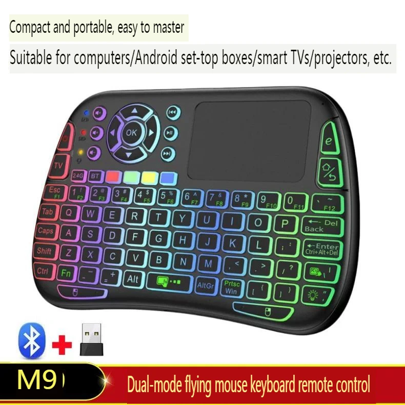 2.4g teclado sem fio retroiluminado tipo-c voz ir aprendizagem air mouse controle remoto touchpad para android tv box pc mini teclado bt