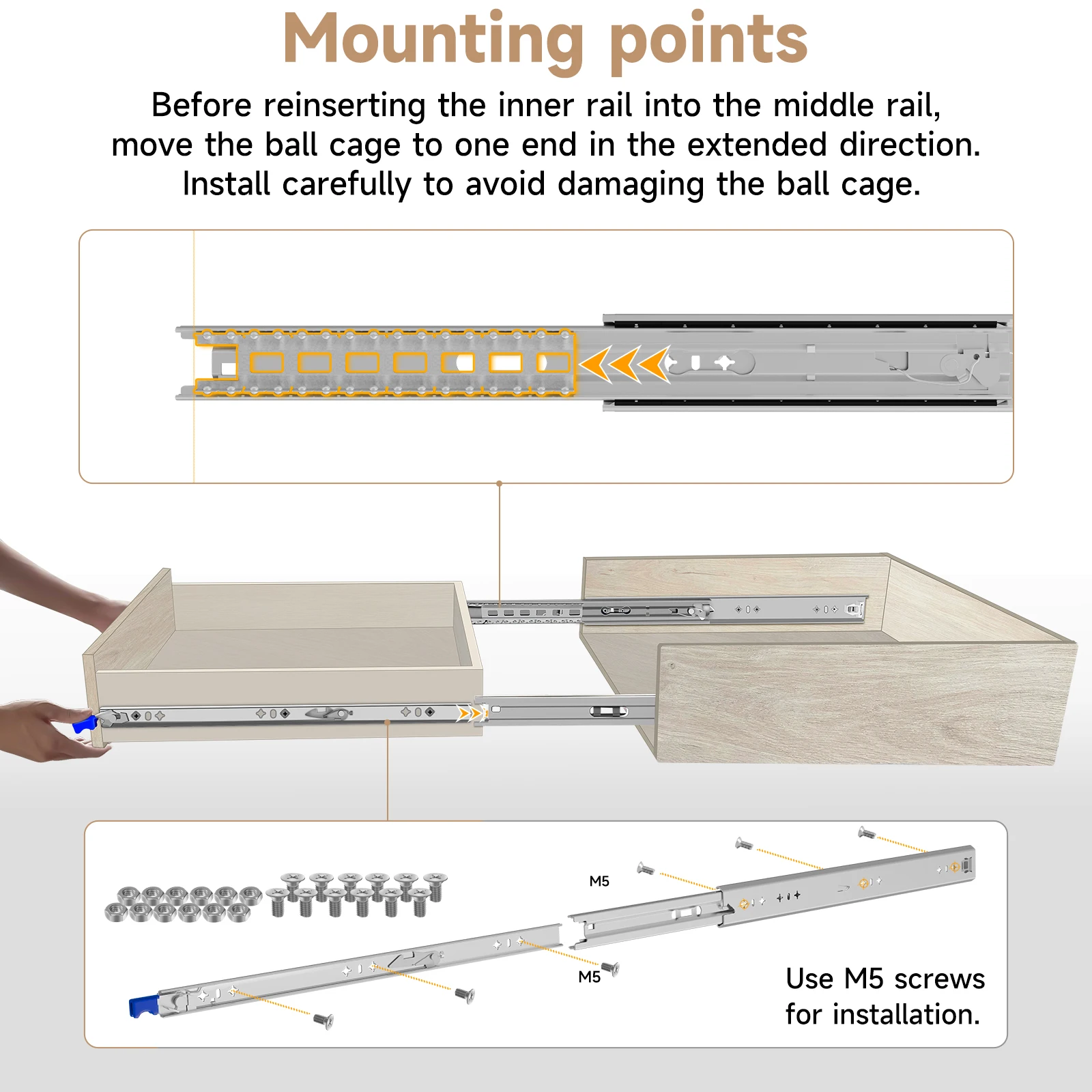 AOLISHENG 1 Pair 260 Lb Capacity Heavy Duty Drawer Slides with Lock,Side Mount Full Extension 3 Fold Ball Bearing Drawer Rails